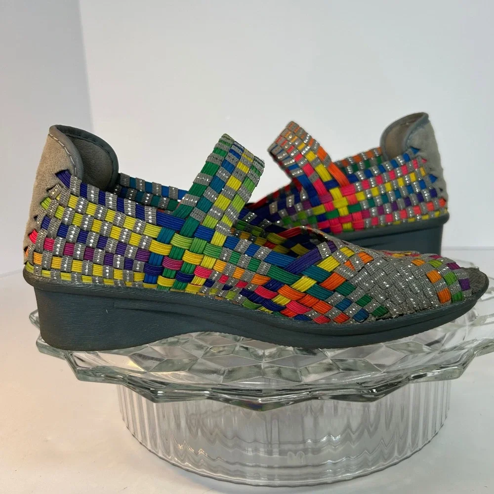 Bernie Mev Woven Mary Jane Wedge Comfort Shoes Rainbow‎ Metallic Size 37